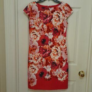Vince Camuto Scuba Floral Print Lined Dress With Zipper Back Closure